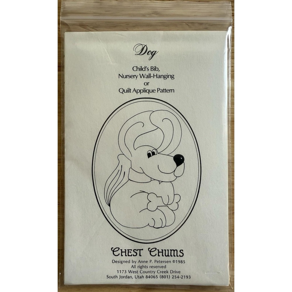 Chest Chums Child's Bib, Nursery Wall-Hanging Or Quilt Appliqué DOG Pattern UC